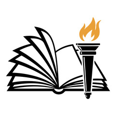 Knowledge Torch: Open Book and Flame Icon