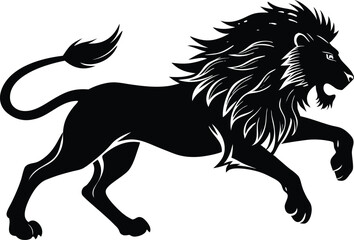 Running Lion Silhouette Vector, Majestic Wild Animal Graphic Illustration
