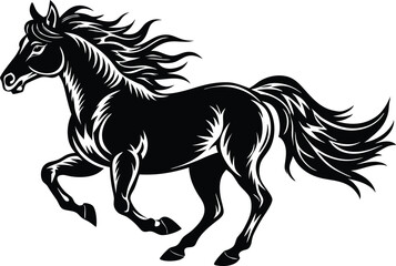 Running Horse Silhouette, Black Vector Illustration of Galloping Stallion with Flowing Mane