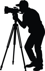 Silhouette of a Photographer Taking a Shot with Camera and Tripod, Vector Art