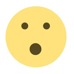 Surprised face emoji on white background with yellow color and dark eyes