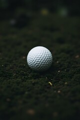 A single golf ball rests on the green grass of the putting course field