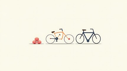 Two bicycles and three peaches minimalist design with a cream background
