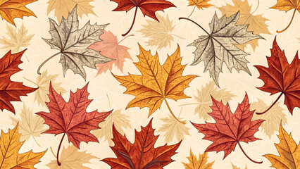 Vector illustration of seamless pattern. Maple leaves pattern.