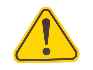 Yellow warning sign with exclamation point for potential hazards ahead caution