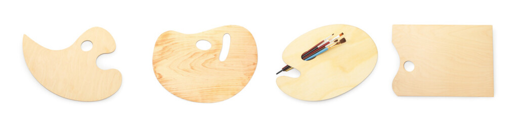 Empty wooden palettes isolated on white, set