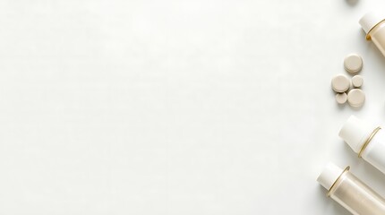 Minimalist beauty products on white background for skin and body care routine