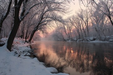 Winter sunrise over a frosted river