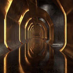 Golden tunnel, dark concrete walls