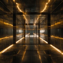 Golden, mirrored corridor,  modern design