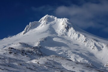 Snowy mountain peak under clear blue sky