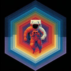 Astronaut Floating in Cosmic Rainbow Colors