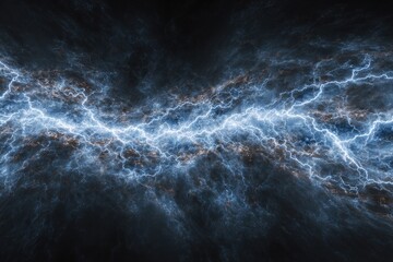 Abstract electric storm bursts across dark background