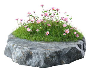Naklejka premium PNG Grass field rocky with flower podium flowers grass arrangement.