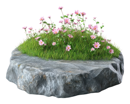 PNG Grass field rocky with flower podium flowers grass arrangement.