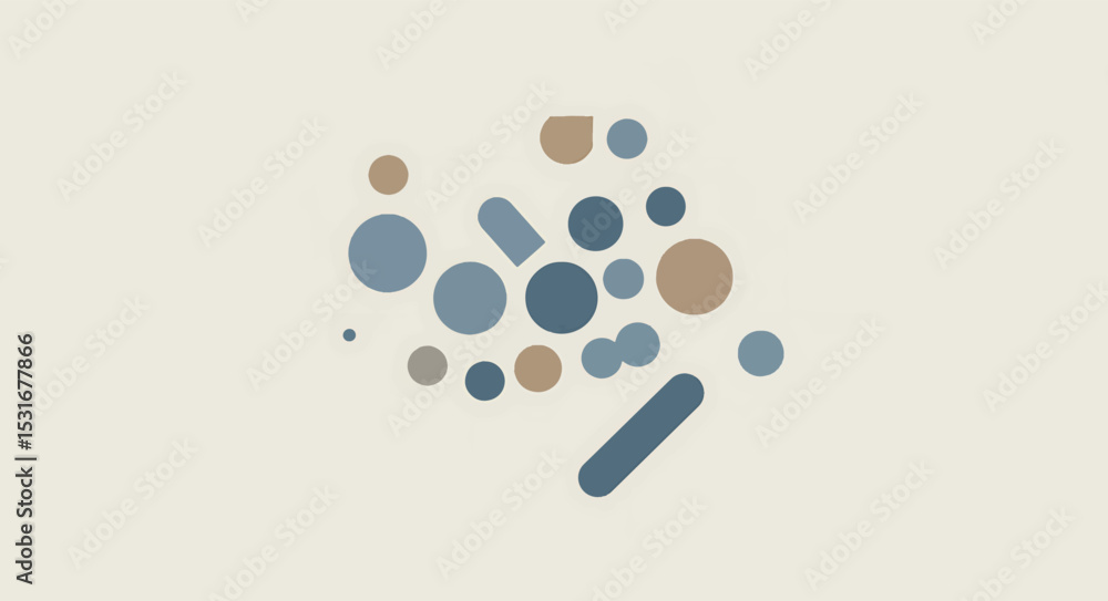 Poster abstract shapes blue and beige circular and rectangular forms