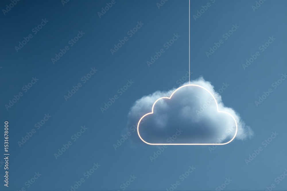 Poster Suspended Cloud Sync Symbol With Malfunction Tag in a Minimal Upper Space Background Showcasing Digital Themes