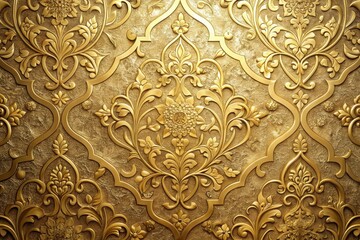 Luxurious Golden Embossed Floral Damask Pattern Background Texture for Elegant Design Projects