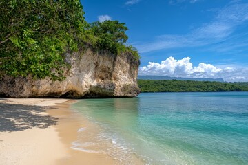 Fototapeta premium Beautiful beach with a rocky cliff in the background
