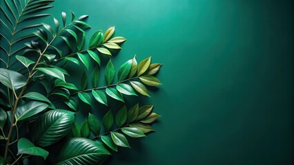 Lush Green Foliage Arranged Against a Deep Emerald Background, Ideal for Nature-Inspired Designs and Projects that Emphasize Botanical Beauty and Tranquility