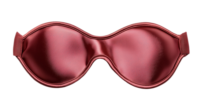Red satin eye mask with a gold trim isolated