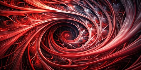 Intricate Crimson Swirls An Abstract Design Featuring a Complex Network of Intertwined, Curving Lines and Spirals in Vibrant Red and Dark Hues