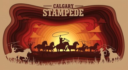 Calgary Stampede A Western Rodeo Sunset Paper Cut Art