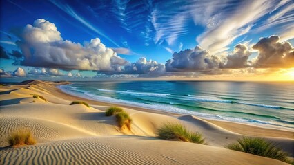 Golden Sands Meet Azure Waves A Breathtaking Coastal Dune Landscape at Sunset