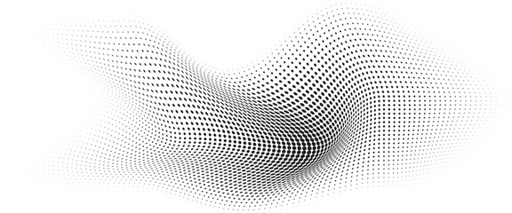 Flowing Wave Dot Halftone Pattern: Curve Gradient Shape on Transparent Background. Suitable for AI, Tech, Network, Digital, Science, and Technology Themes. © pure