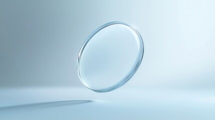Floating, light blue, glass circle on a light blue background.