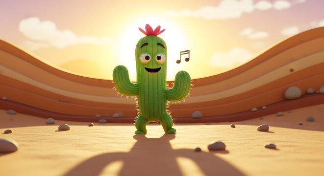 Whimsical Desert Landscape with Animated Cactus