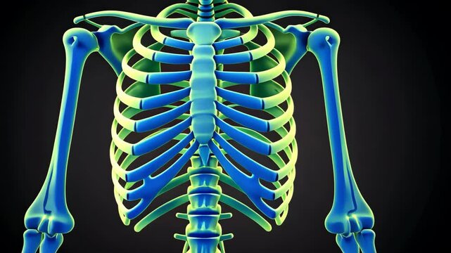 A colorful 3D representation of a human skeleton.