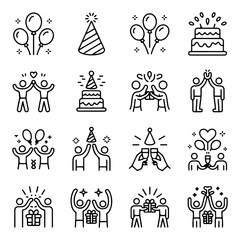 High Quality Party celebration line icon set