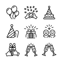 High Quality Party celebration line icon set