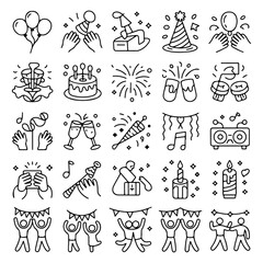High Quality Party celebration line icon set