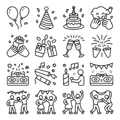High Quality Party celebration line icon set