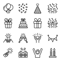 High Quality Party celebration line icon set