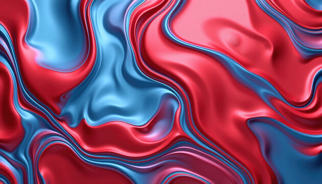 Vibrant blend of red and blue liquid metal creates mesmerizing, flowing texture that captivates viewer attention