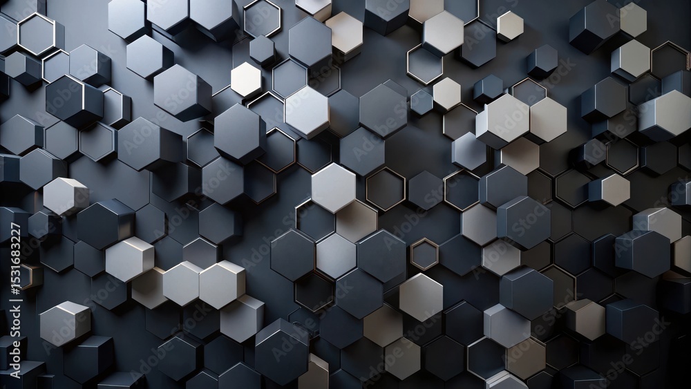 Wall mural abstract hexagon pattern a seamless texture of dark and light metallic shapes