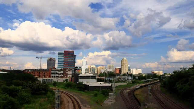 A nice cloudy skyline of Raleigh, North Carolina in a timelapse video.