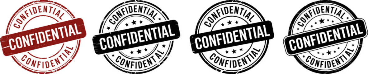 Confidential Rubber Stamp &ndash; Black Grunge Seal, Confidential Badge, Top Secret Vector Icon, Official Security Mark Illustration

