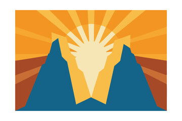 Sunrise Peaks A Retro Mountain Landscape Illustration