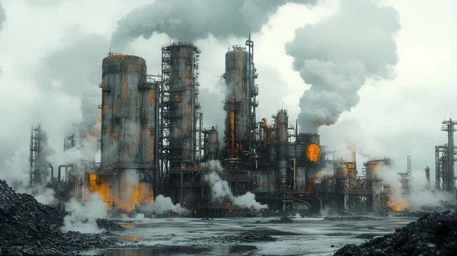 A large factory with lots of smoke coming out of it