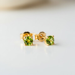Elegant Peridot Stud Earrings: Gold-Plated, Green Gemstone Jewelry