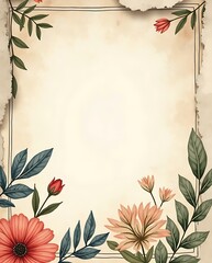 An elegant, distressed paper background with a double-lined border and watercolor floral accents in the corners.
