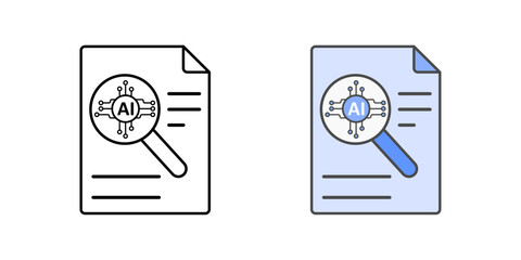Magnifying glass over legal document with AI chip icon representing intelligent legal analysis, automated contract review, and digital lawtech search tools.