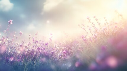 Pastel floral field bathed in sunlight