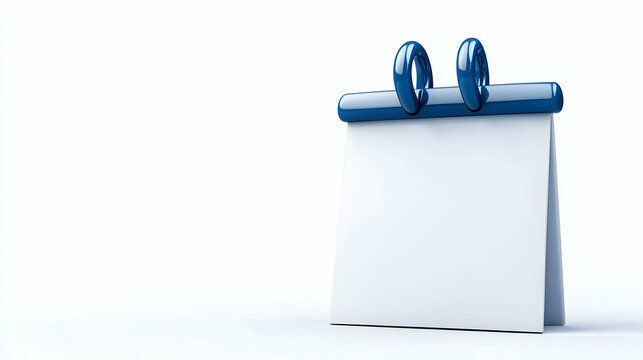 Blank white note and blue memo pad isolated on white background with a paperclip