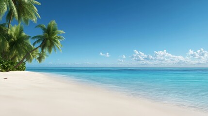 Idyllic Tropical Beach Scene White Sand Turquoise Ocean and Lush Palm Trees
