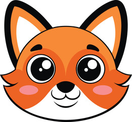 Charming Cartoon Fox Face with Big Bright Eyes and Friendly Expression for Delightful Children's Illustrations and Creative Design Projects